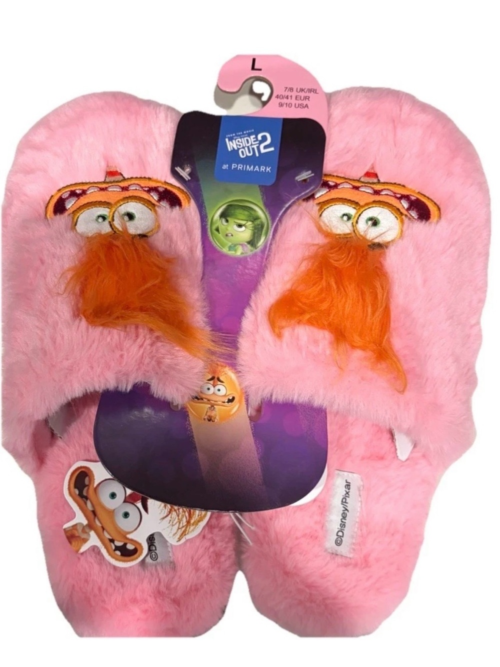 Primark Pink Furry Slippers with Orange Hair Character Detail